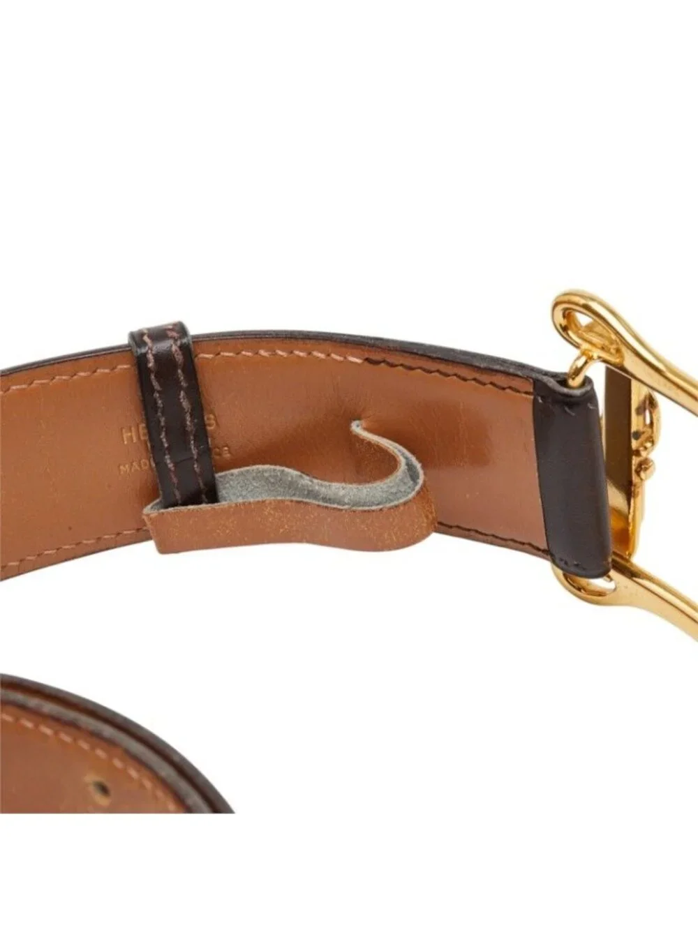 Hermes Belt Motif Buckle Brown Gold Leather